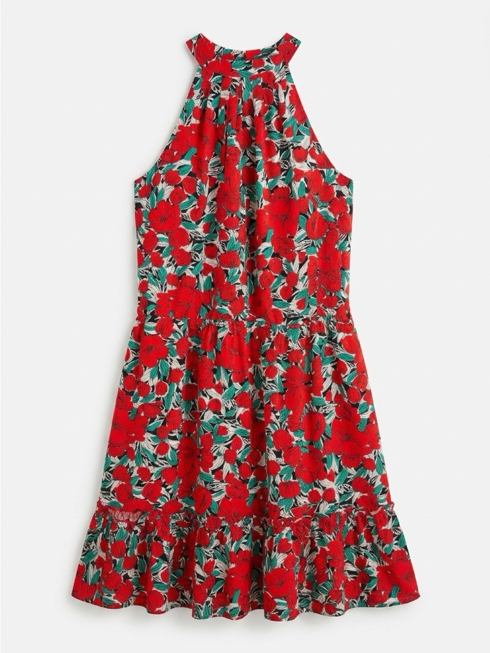 Red Floral Halter Mini Dress Size XL